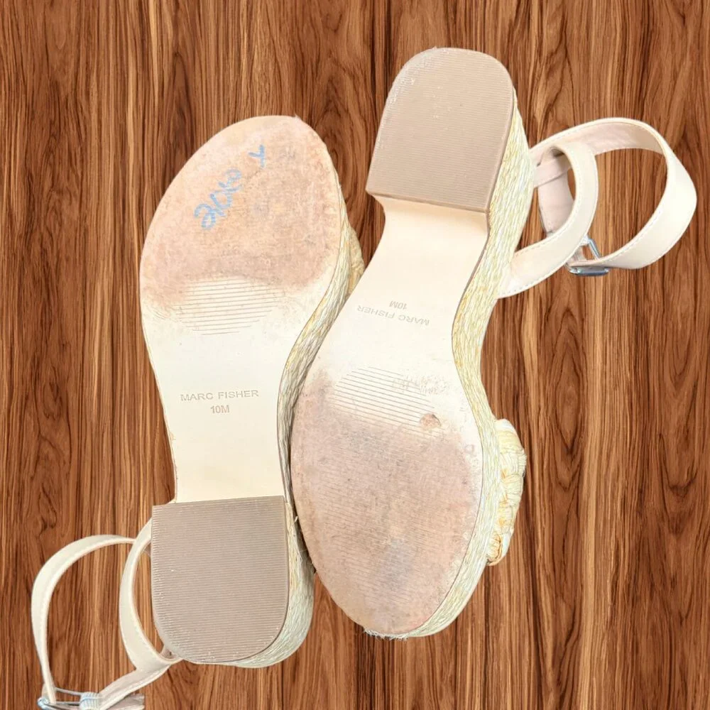 Marc Fisher Women's Steel Braided Raffia Wedge Platform‎ Sandals, Size 10